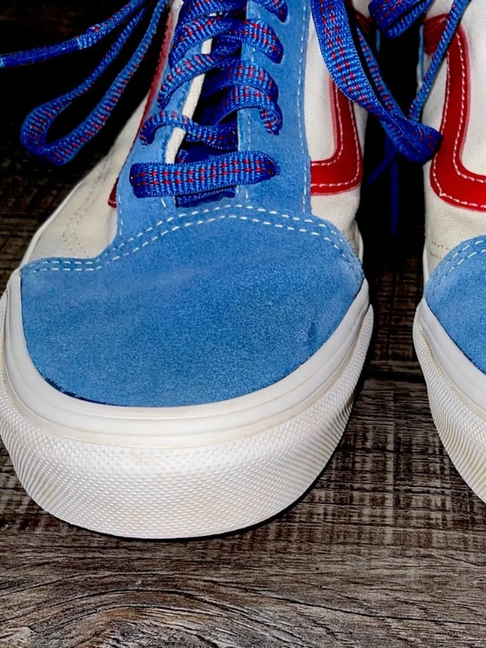 Vans Men's 5.5/Womens 7 Sneakers Blue SuedeSPort Pop Old Skool White Canvas/Red